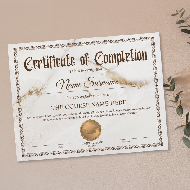 Papier Diplôme Certificat d'achèvement Cours d'attributio (Créateur téléchargé)