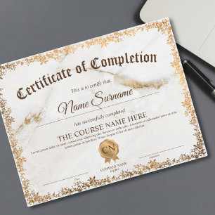Papier Diplôme Certificat d'achèvement Cours d'attributio