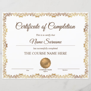 Papier Diplôme Certificat d'achèvement Cours d'attributio