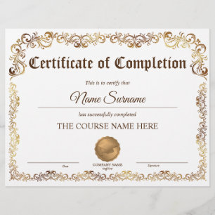 Papier Diplôme Certificat d'achèvement Cours d'attributio
