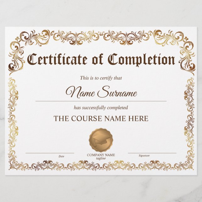 Papier Diplôme Certificat d'achèvement Cours d'attributio (Devant)