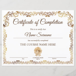 Papier Diplôme Certificat d'achèvement Cours d'attributio