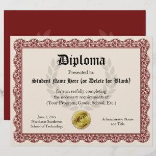 Papier Diplôme Certificat de Graduation Rouge 8.5x11
