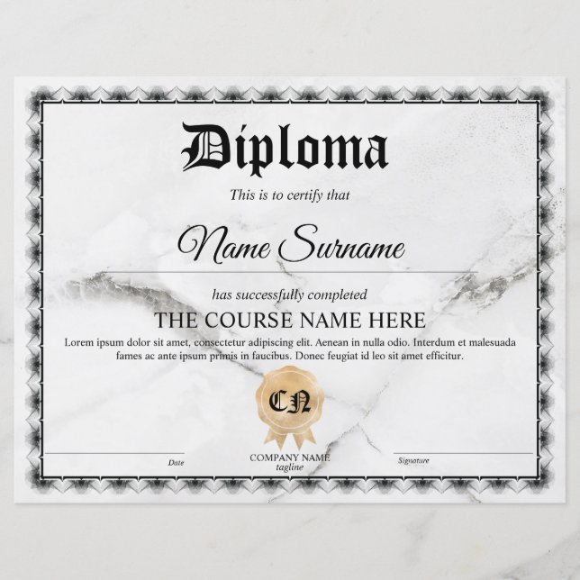 Papier Diplôme Certificat de participation Prix (Devant)