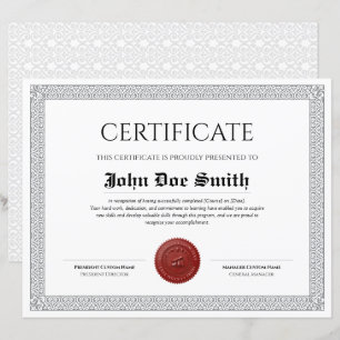 Papier Diplôme Classique Élégant Certificat avec sceau de