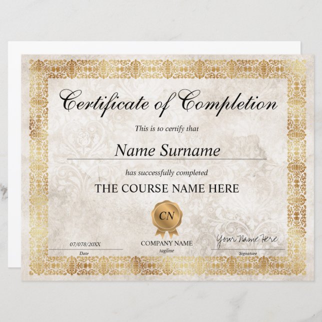 Papier Diplôme d'attribution de certificat d'achèvement c (Devant / Derrière)