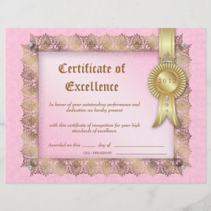 Papier Diplôme de certificat d'excellence Couronne rose o