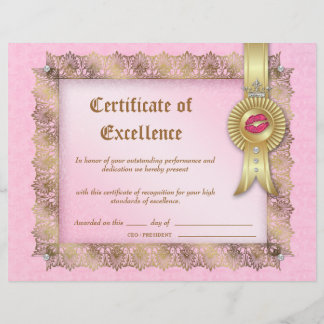 Papier Diplôme de certificat d'excellence en cosmétologie
