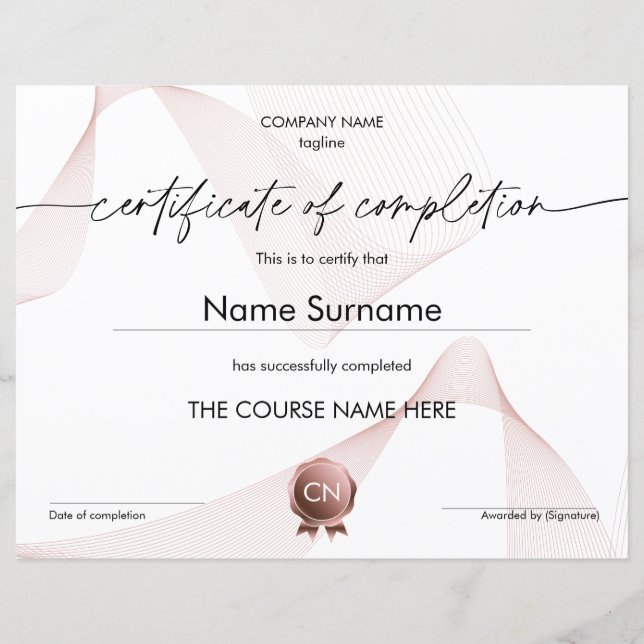Papier Diplôme de participation à la certification de fin (Devant)