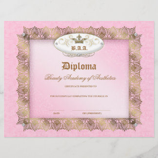 Papier Diplôme d'école de beauté Couronne dentelle or ros