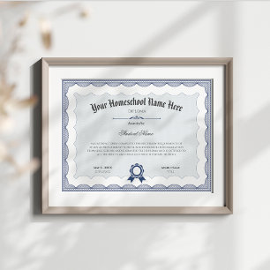 Papier Diplôme d'école familiale bleu traditionnel