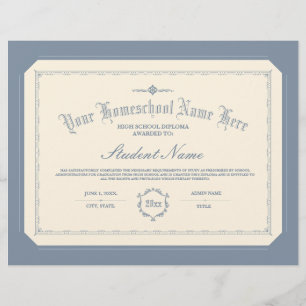 Papier Diplôme d'études à domicile Bleu tendre traditionn