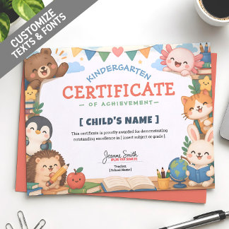 Papier Diplôme personnalisé pour enfants de classe d'anim