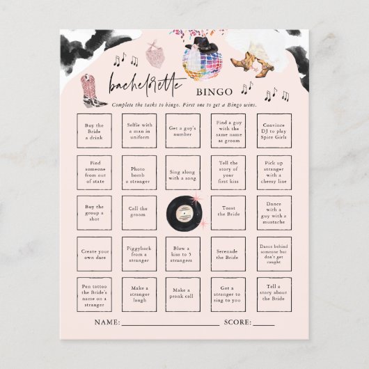 Papier Disco Cowgirl | Bachelorette Bingo Party (Devant)
