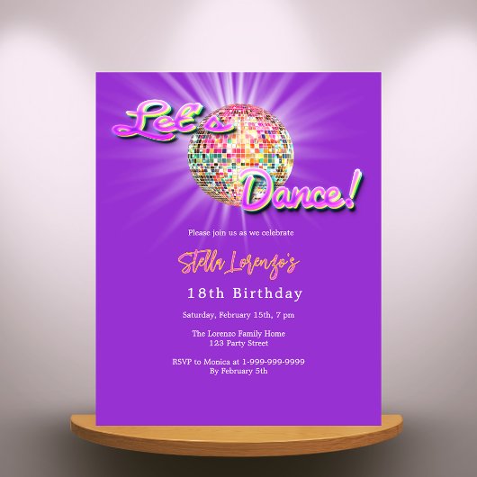 Papier Disco fête de danse rose violet invitation anniver