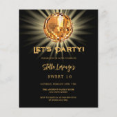 Papier Disco fête or noir Sweet 16 invitation budget (Devant)