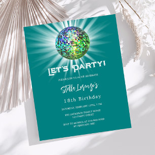 Papier Disco fête turquoise verte invitation anniversaire