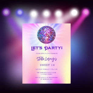 Papier Disco rose holographique Sweet 16 invitation