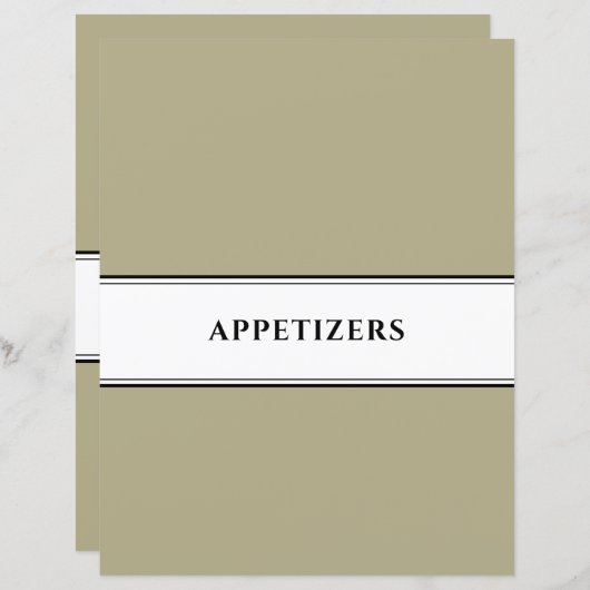 Papier Divider de livre de cuisine | Entrées | Sage noir  (Devant / Derrière)