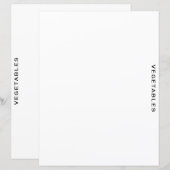 Papier Divider de recette | Légumes | Blanc simple (Devant / Derrière)