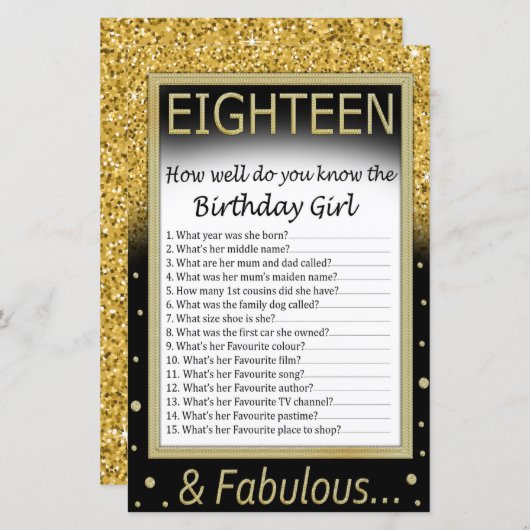 Papier Dix-huit Comment connaissez-vous bien la fille d'a (Devant / Derrière)