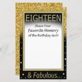 Papier Dix-huit souvenirs préférés de la fille d'annivers (Devant / Derrière)