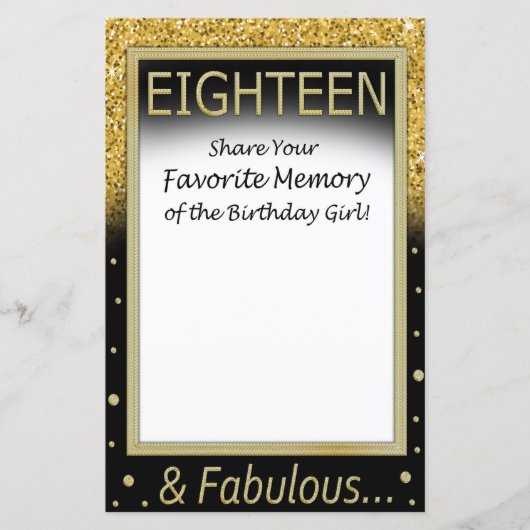 Papier Dix-huit souvenirs préférés de la fille d'annivers (Devant)