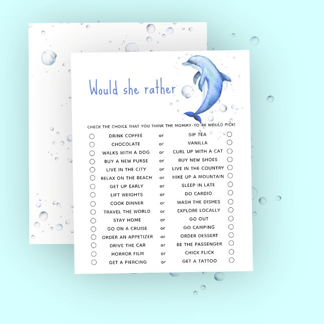 Papier Dolphin baby shower Voudrait-elle plutôt jouer (Créateur téléchargé)
