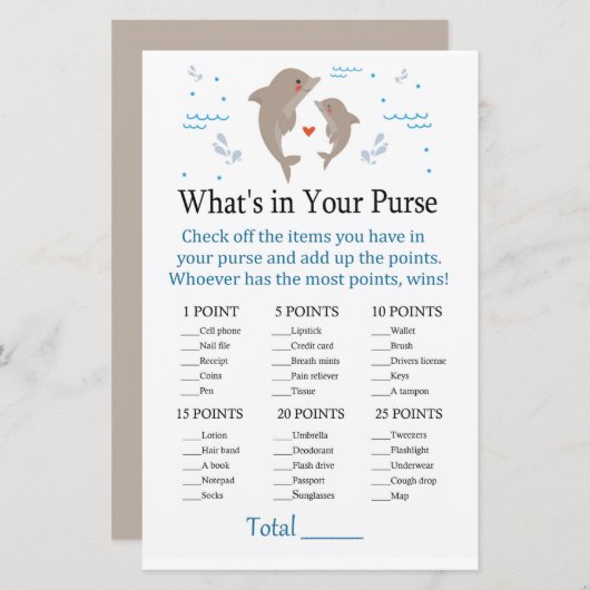 Papier Dolphin Ce qui est dans votre jeu de bourse (Devant / Derrière)