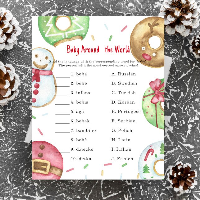Papier Donuts de Noël - Jeu de nom de bébé autour du mond (Créateur téléchargé)