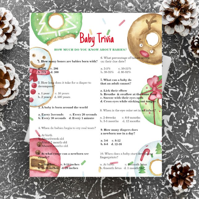 Papier Donuts de Noël - Trivia de bébé | Jeu Baby shower (Créateur téléchargé)