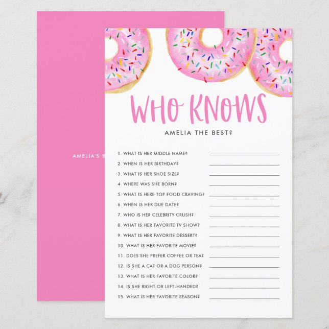 Papier Donuts Roses Qui Connaît Maman Meilleur Baby showe (Devant / Derrière)