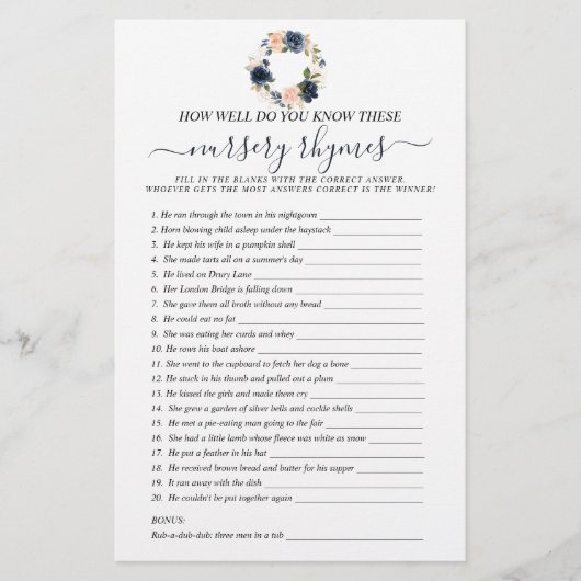 Papier Double face Bébé rose Marine Floral Wreath Jeux (Devant)