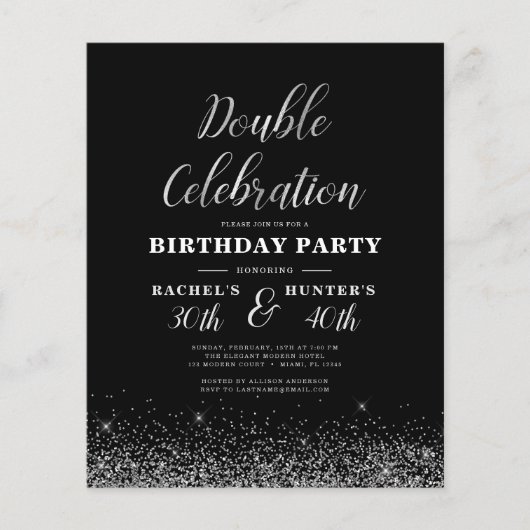 Papier Double fête Black Silver fête d'anniversaire (Devant)