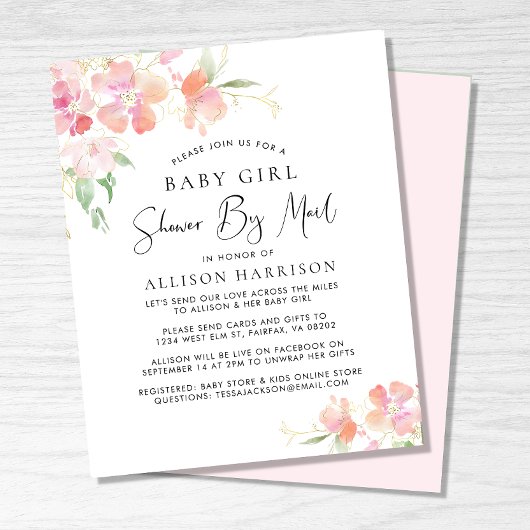 Papier Douche Budget Par Mail Floral Baby Girl Invitation