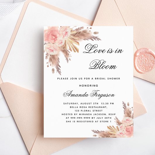 Papier Douche nuptiale amour fleurir invitation budgétair