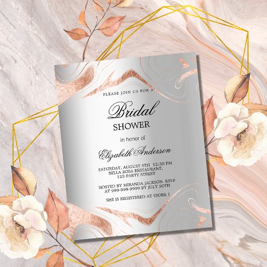 Papier Douche nuptiale argent rose or invitation