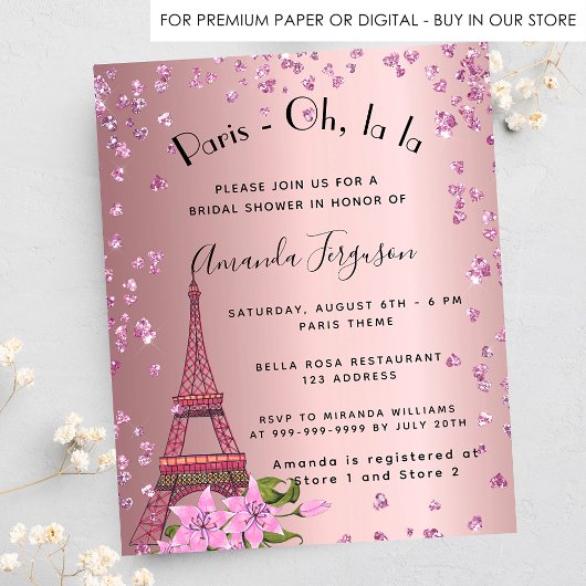 Papier Douche nuptiale budget Paris Eiffel invitation ros