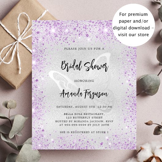 Papier Douche nuptiale invitation papillon lavande argent