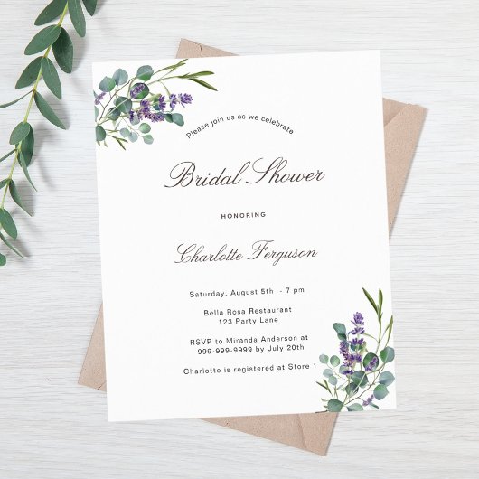 Papier Douche nuptiale lavande eucalyptus budget
