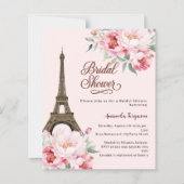 Papier Douche nuptiale Paris Tour Eiffel invitation rose (Devant)
