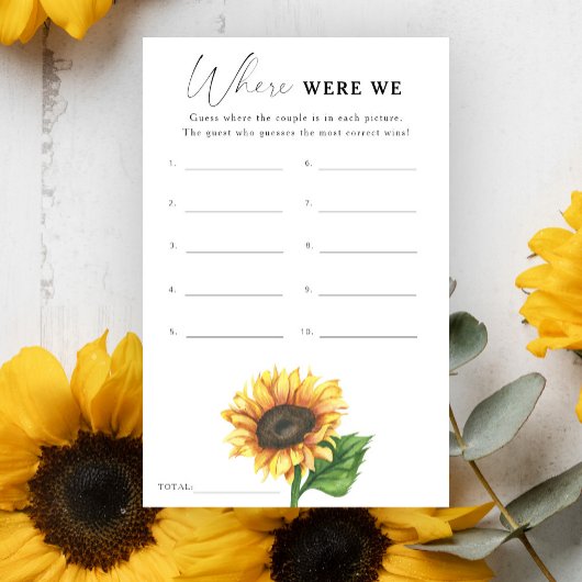 Papier Douche nuptiale tournesol Où étions-nous jeu