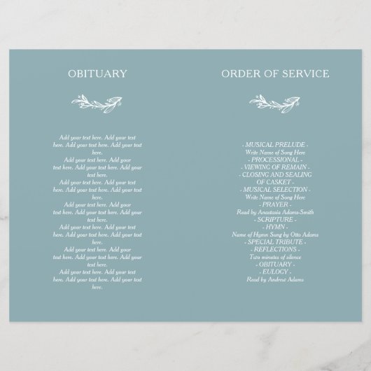 Papier Dove Blue Wreath Photo Celebration of Life Program (Dos)