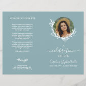 Papier Dove Blue Wreath Photo Celebration of Life Program (Devant)