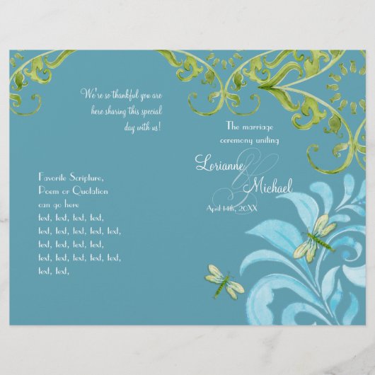 Papier Dragonfly Swirls Scroll Chic Floral Invitation mod (Devant)