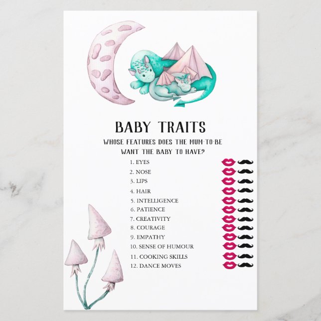 Papier Dragons Baby Traits Baby shower Jeu (Devant)