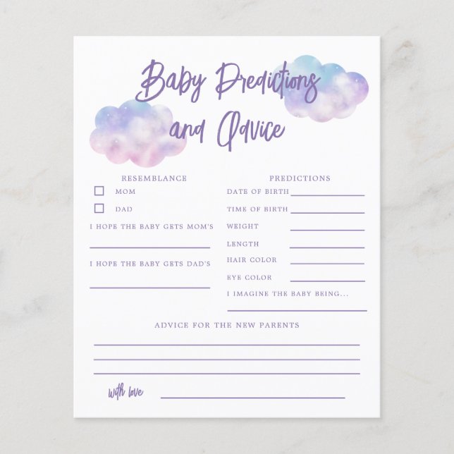 Papier Dreamy Cloud Girl Baby Predictions & Conseils Card (Devant)