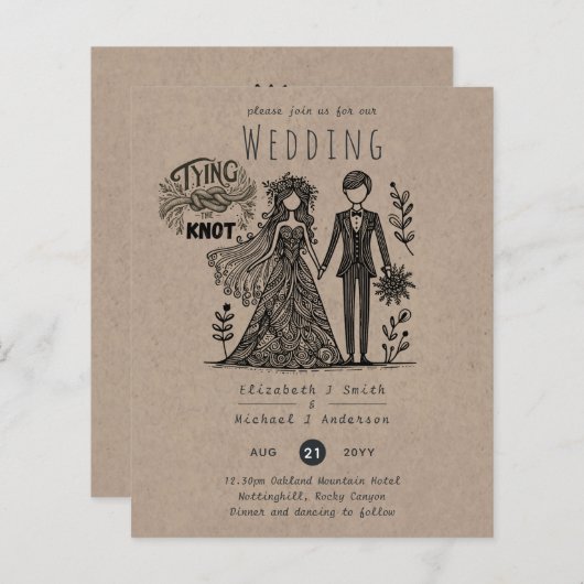 Papier Drôle Mariage Cartoon Bride Groom dessiné main (Devant / Derrière)