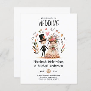 Papier Drôle Mariage Cartoon Bride Groom dessiné main