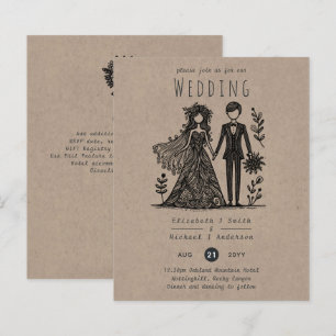 Papier Drôle Mariage Cartoon Bride Groom dessiné main